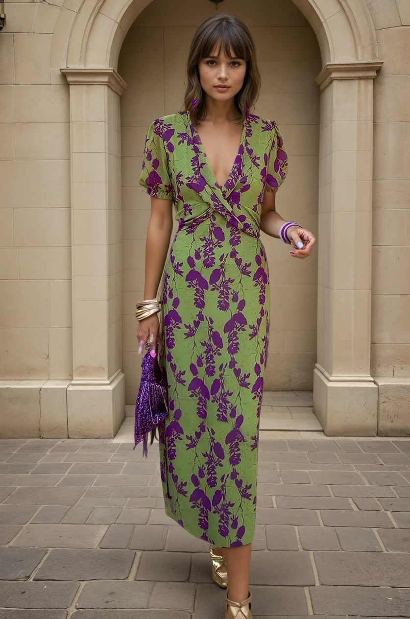 Vestido Carina - Vestido Largo de Mujer con Estampado Floral, Escote en V y Manga Corta – Elegancia y Comodidad