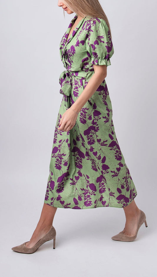 Vestido Carina - Vestido Largo de Mujer con Estampado Floral, Escote en V y Manga Corta – Elegancia y Comodidad