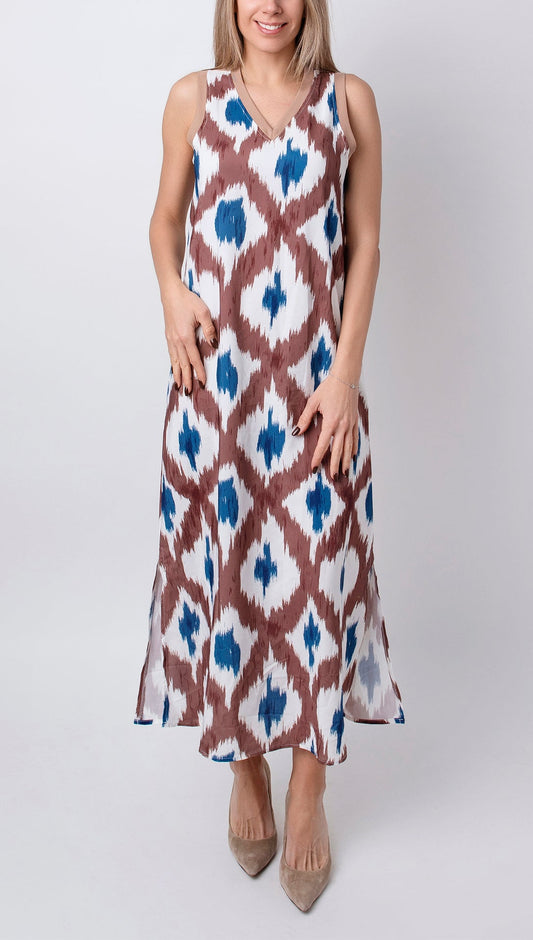 Laia - Vestidos casuales con tirantes y cuello en V con patchwork y estampado geométrico